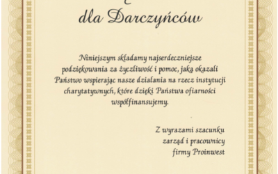 Najserdeczniejsze podziękowania dla Naszej firmy